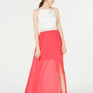 BCX Juniors' Scalloped Lace & Chiffon Maxi Dress